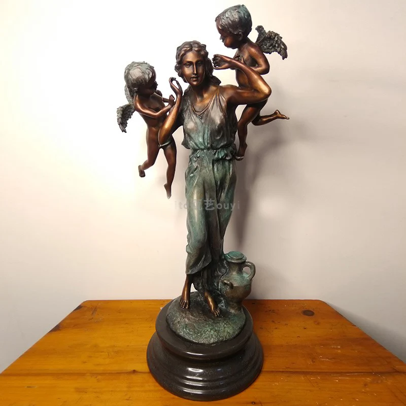 

62CM Large huge home LIVING ROOM TOP Decor ART the Madonna Virgin Mary mother angels bronze statue sculpture Ornament