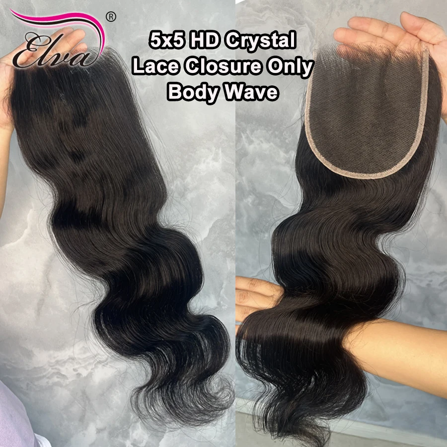 Elva Real HD Lace 5x5 13x4 HD Lace Frontal Only Melt Skin Straight Body Wave Hair Pre Plucked invisible HD Lace Closure Only