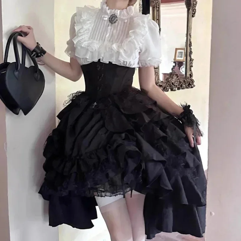 

Cosplay Y2K Aesthetic Lace JK Lolita Set Nightingale Girl Halloween Lolita Christmas Japan Cos Waist Cinching Dark Goth Punk Set