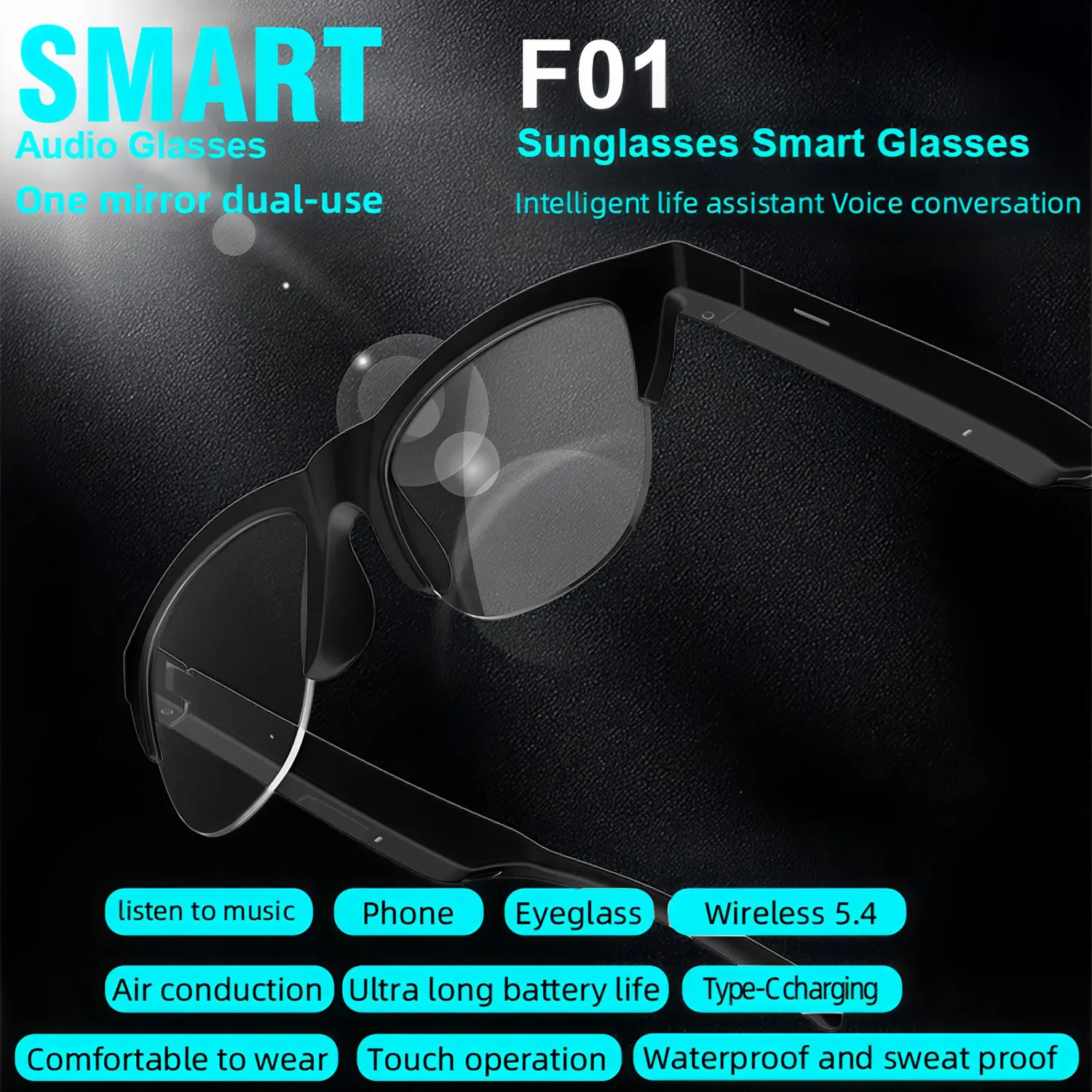 New Smart Glasses Music Headphones Outdoor Sports Fashion Su