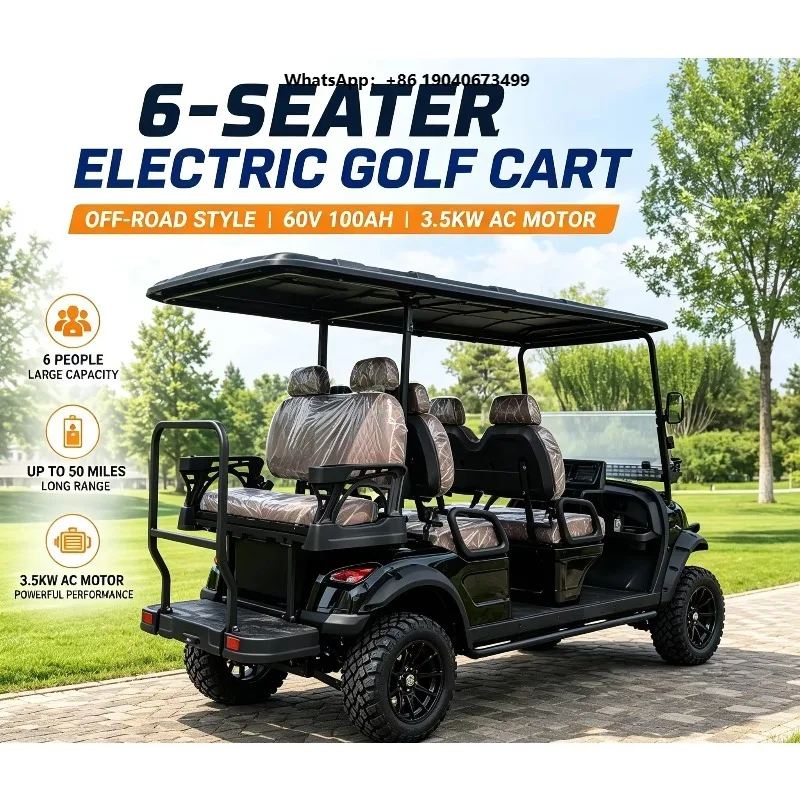 Multifunctional 6 Seater Electric Sightseeing Golf Cart, Customizable, 60V 100A Battery, 3500W AC Motor with Customizable shi