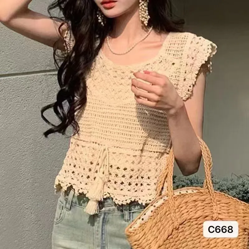 Designer Niche Sweet Lace Crochet Hollow Out shirt Women Chic Blouse Tops