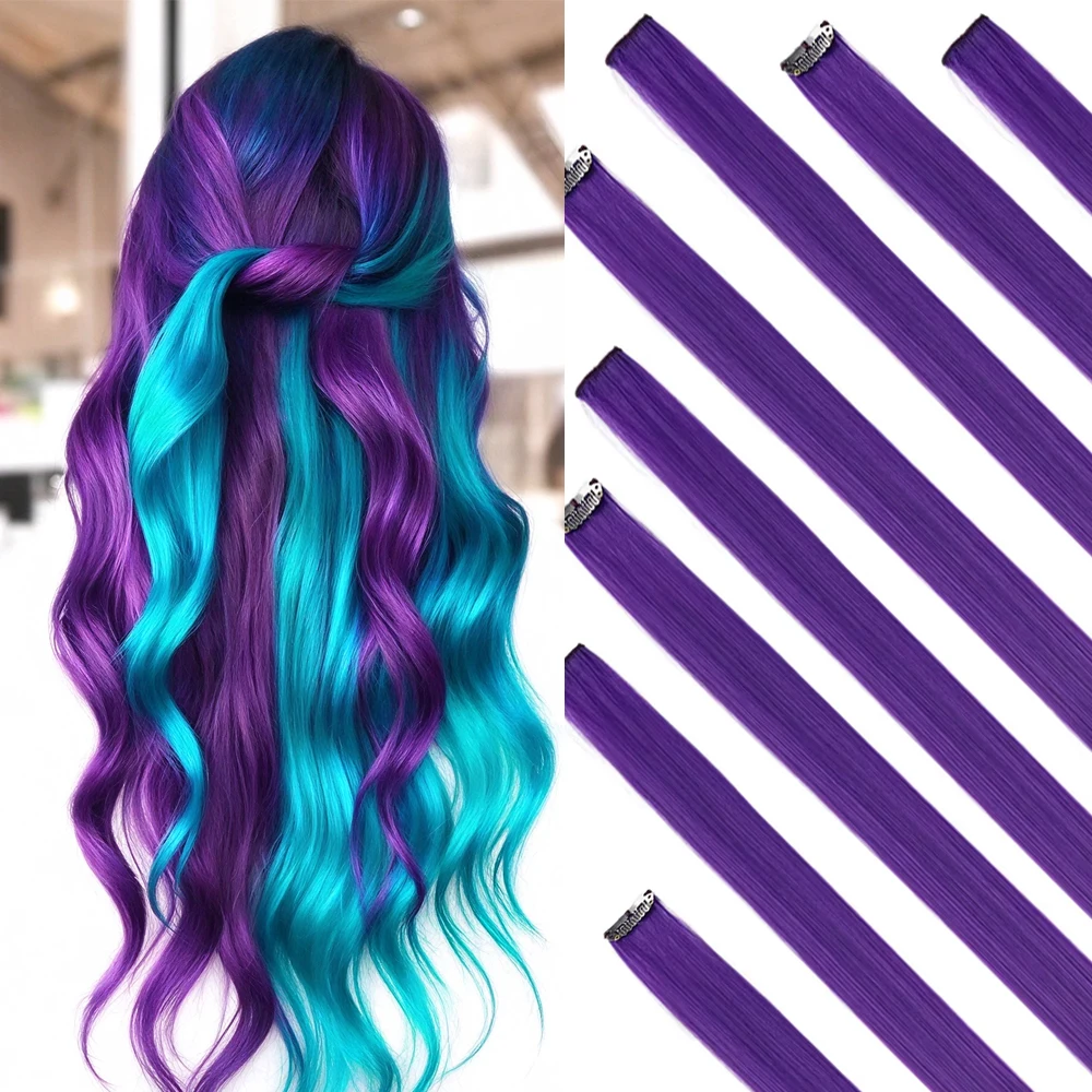 Highlight Colored Clip In Hair Extensions 22Inch 10Pcs/Pack Synthetic Long Straight Hairpieces Heat Resistant For Women Girls Pa