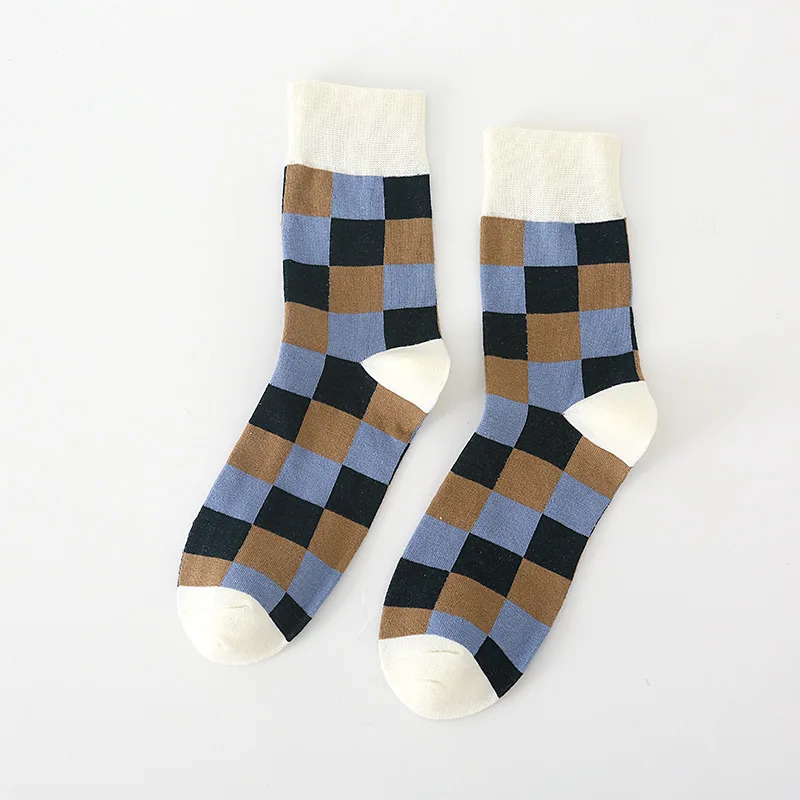 Autumn Winter English Style Pure Cotton Socks Men with Colored Plaid High Quality Men\'s Socks 20901