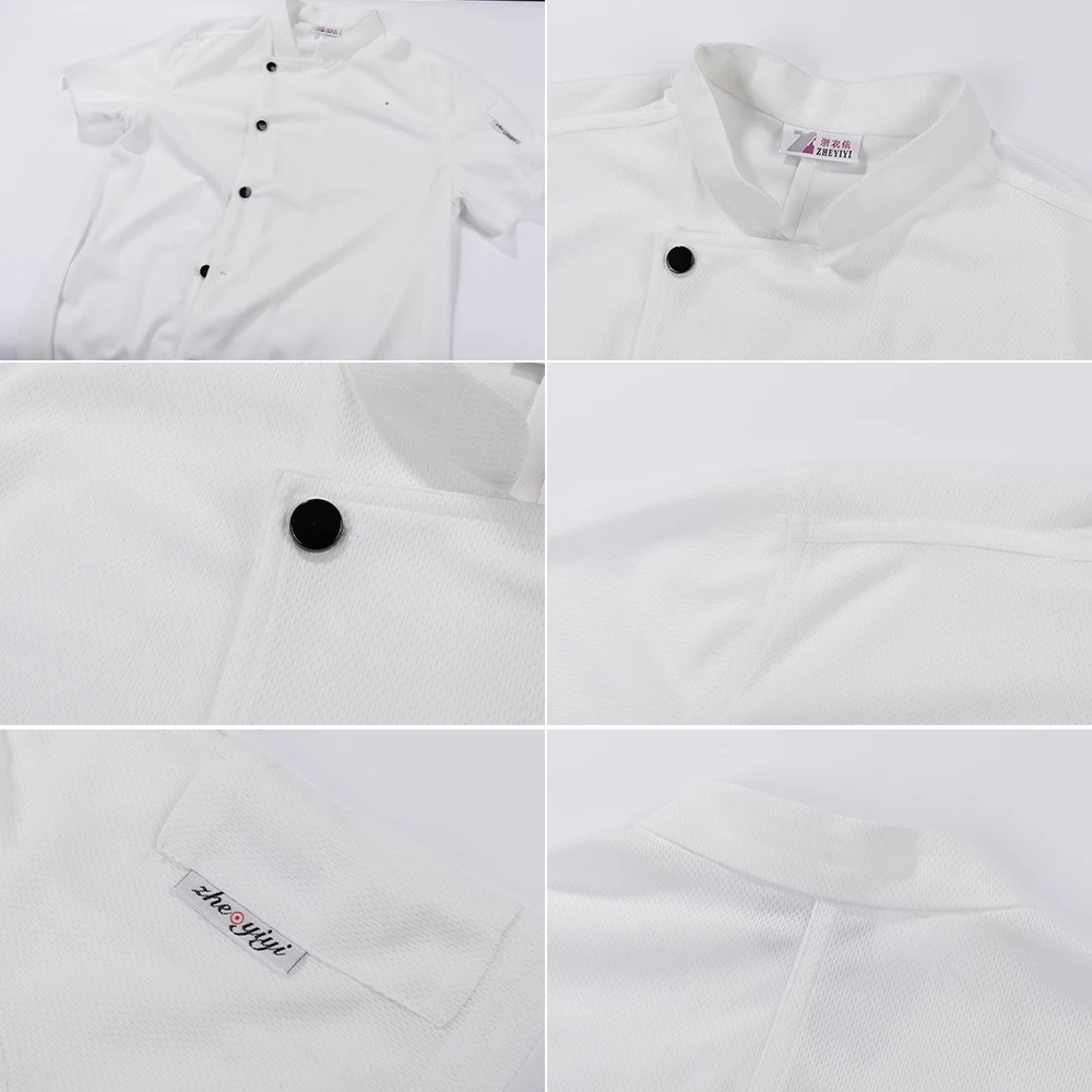 Uniformes de malla de manga corta para hombre y mujer, camisas de camarero para Hotel, restaurante, abrigo de Chef de cocina, monos