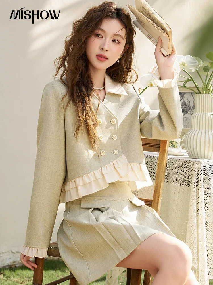 MISHOW Mini Skirt Jacket Separately Women Outfit 2024 Spring Autumn Fashion Crop Female Jacket Pleated A-line Skirts MXD11W0293