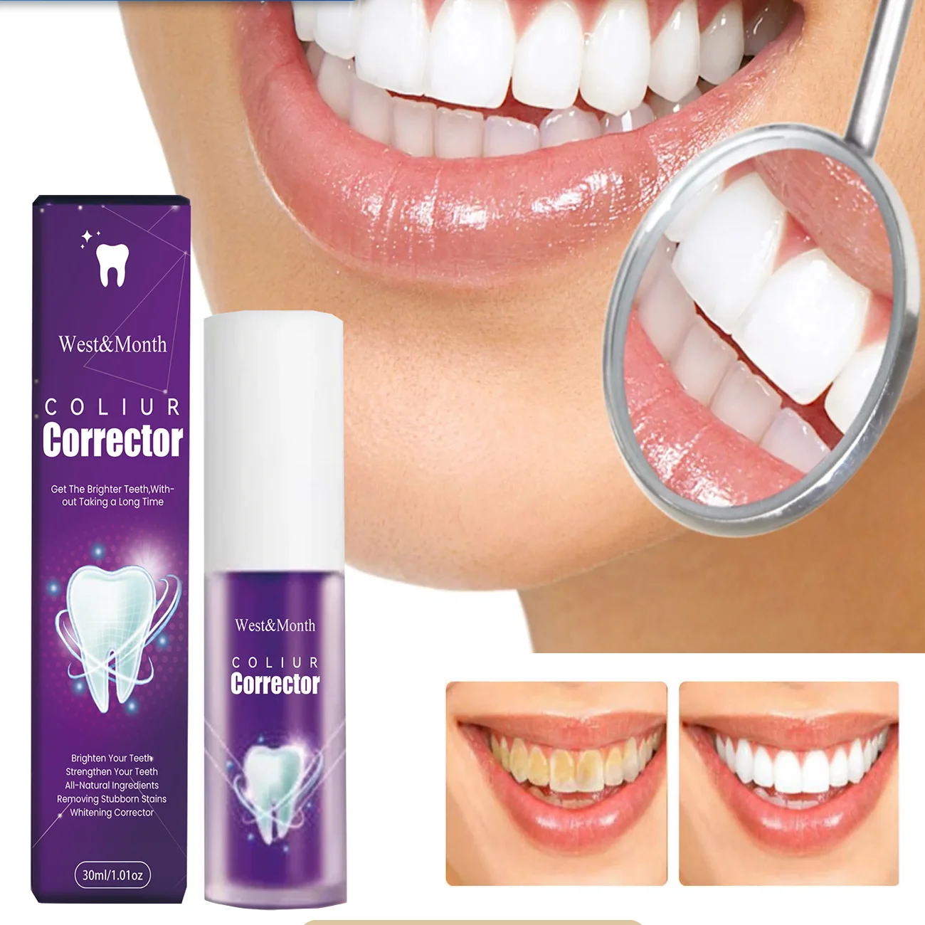 

30ML Purple Brighten Whitening Yellow Teeth Toothpaste Cleaning Effective Removing Tooth Stain Oral Cleaning