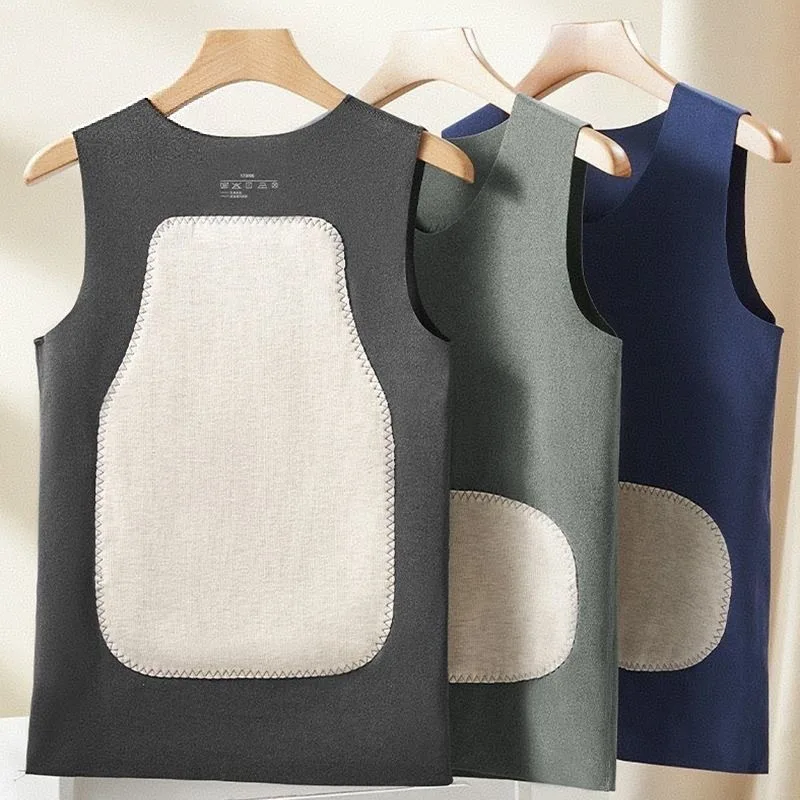 XL-3XL Men Sleeveless Thermal Tank Tops Fleece Patch Warm Slim Undershirt V‑Neck Elastic Soft Autumn Winter Vest Base Layer Top