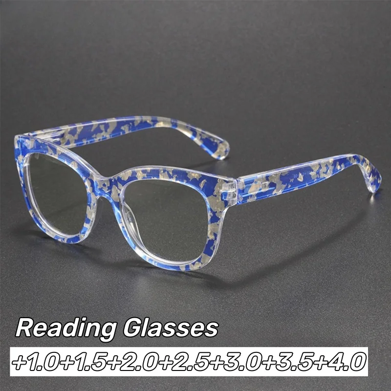 

Large Frame Oval Reading Glasses Fashion Personalized Pattern Presbyopia Glasses Spring-Arm Stylish Blue Light Blocking Glasses