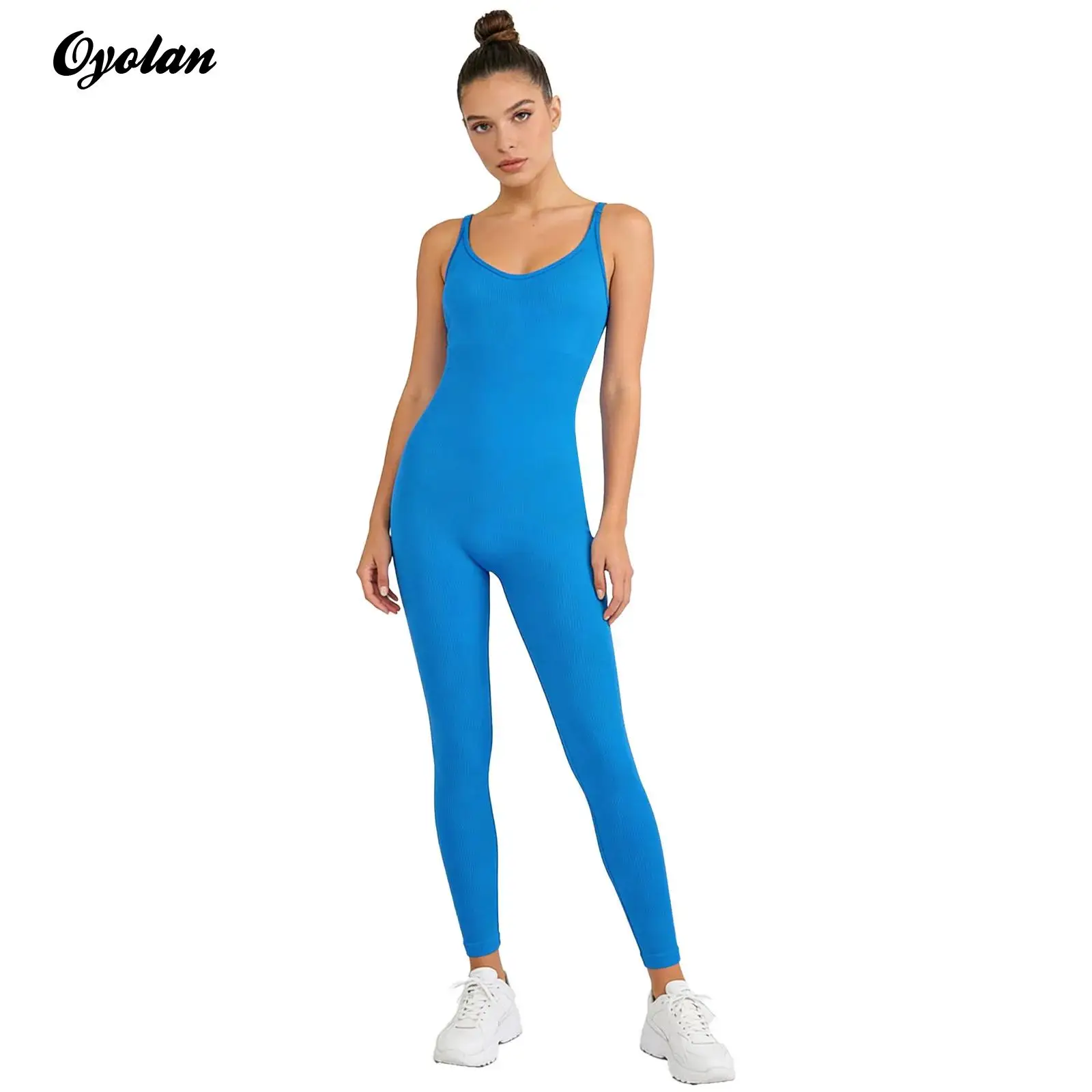 

Womens Scoop Neck Bodycon Romper Full Length Lifting Hip Jumpsuit Gym Fitness Adjustable Spaghetti Straps Romper Unitard Costume