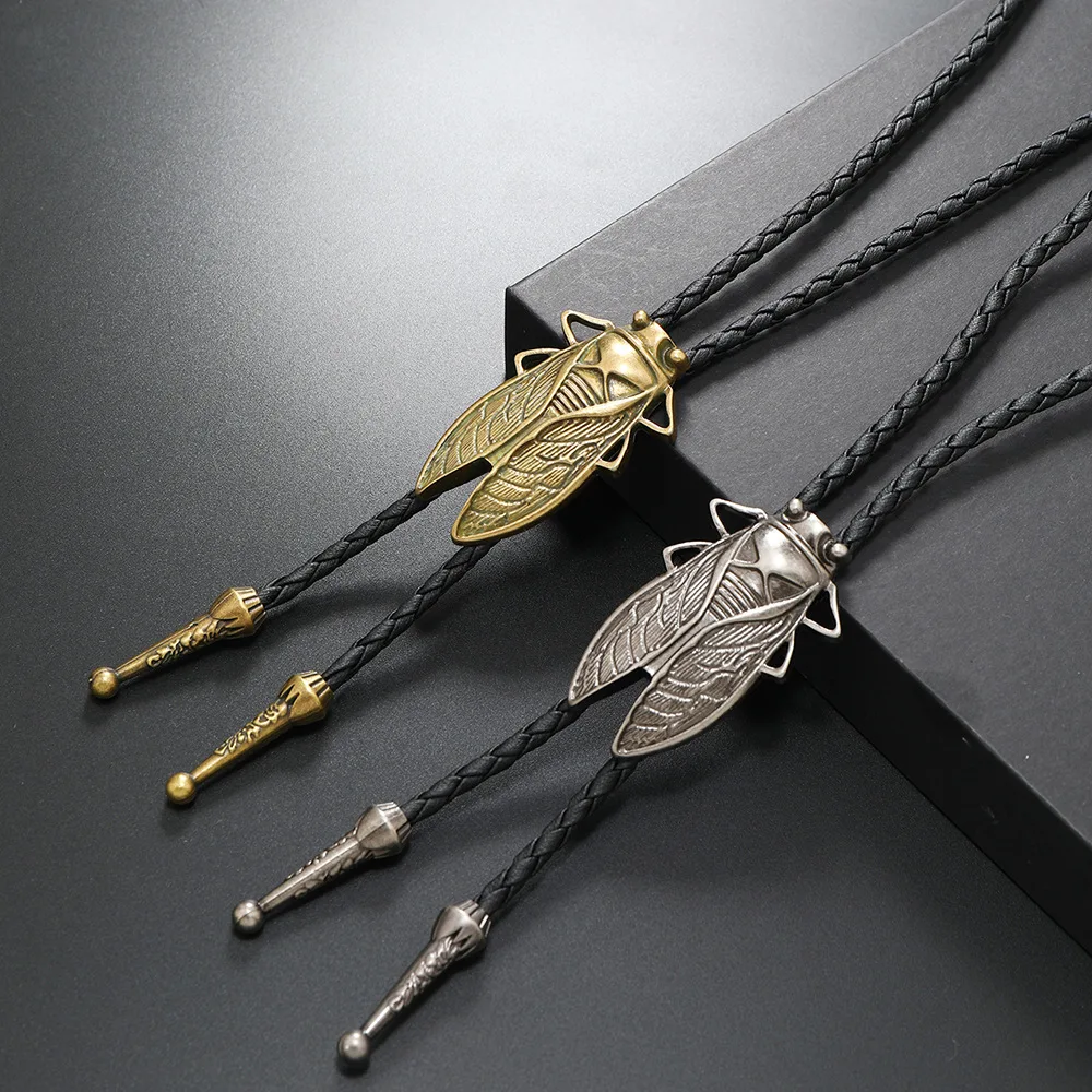 Fun Cicada Pendant Bolo Tie Necktie Vintage Black Leather Rope Jewelry Western Cowboy Men Fashion Accessories Dropshipping