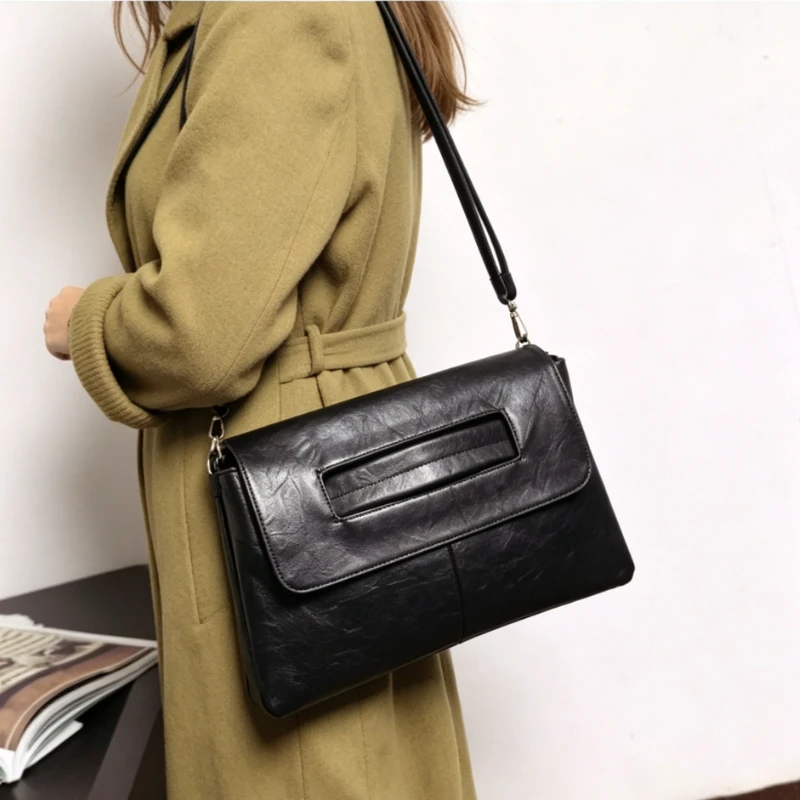 Sleek Faux Leather Business Clutch, Convertible Shoulder  Sophisticated Crossbody Bag with Large Capacity for Work Daily Commute