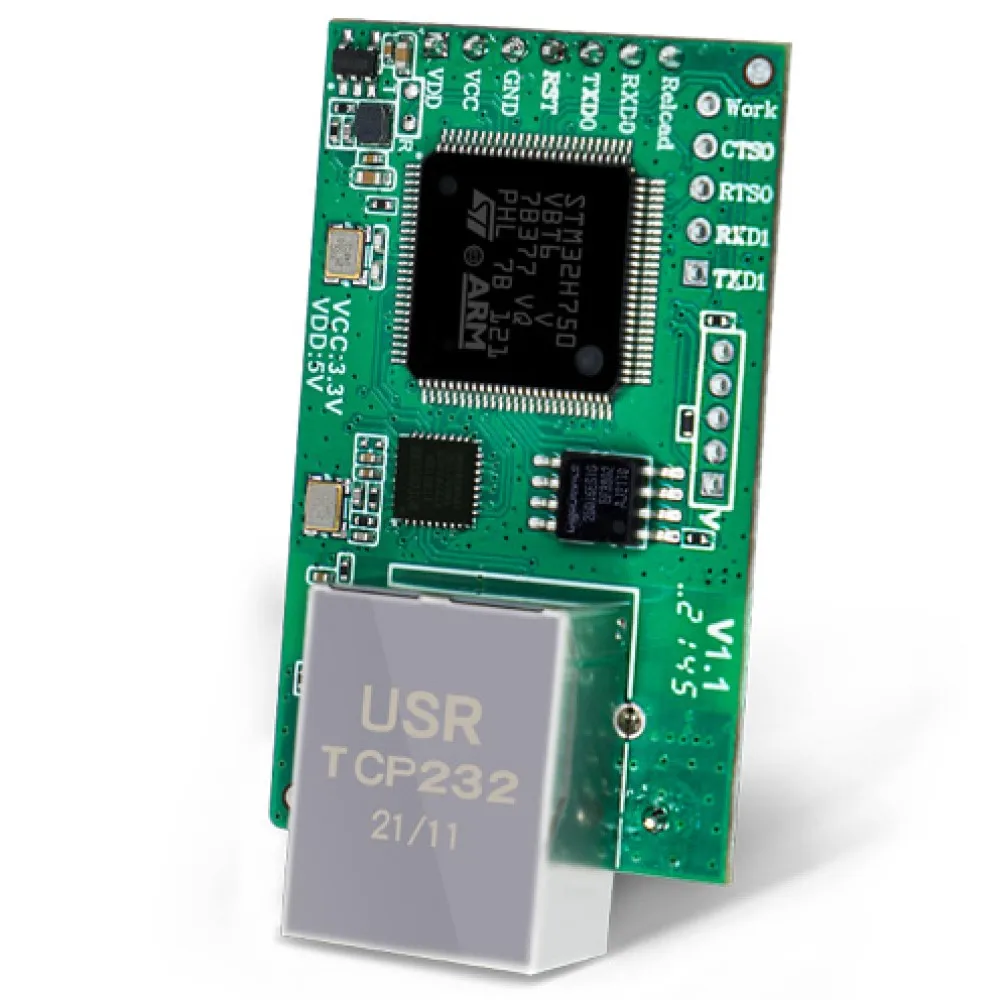 USR-TCP232-E2 seri tipe Pin TTL ke LAN modul Ethernet 2 port seri frekuensi utama kelas industri 120MHz