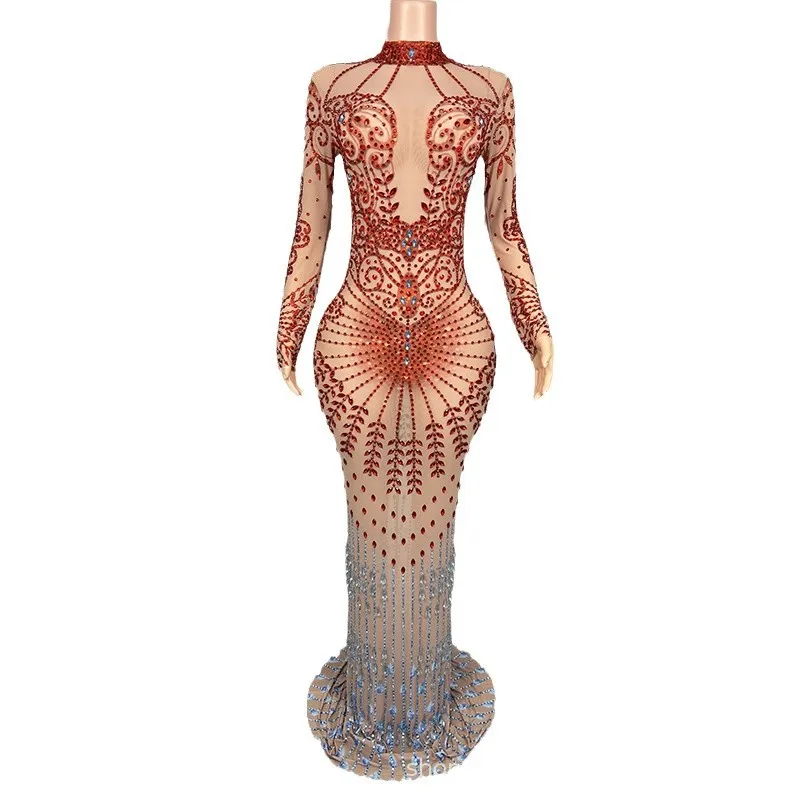 

Fake Meat Bright Diamond Elegant Women's Dress Bridal Engagement Banquet Toast Company Annual Meeting Evening Dress Partykleider