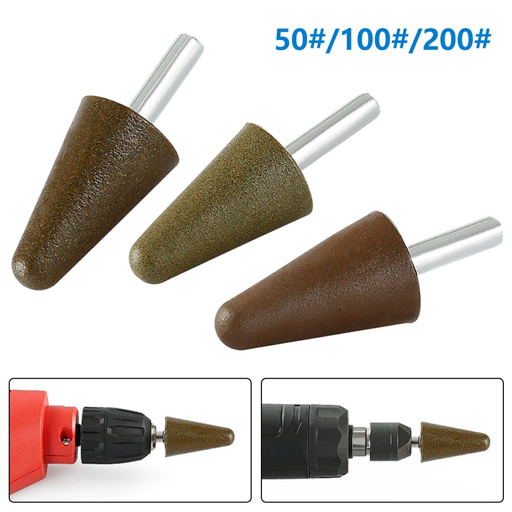 3pcs Conical Diamond Grinding Wheel Abrasive Mounted Stone Polishing Resin Grinding Head Power Tools Accessories 50/100/200grit