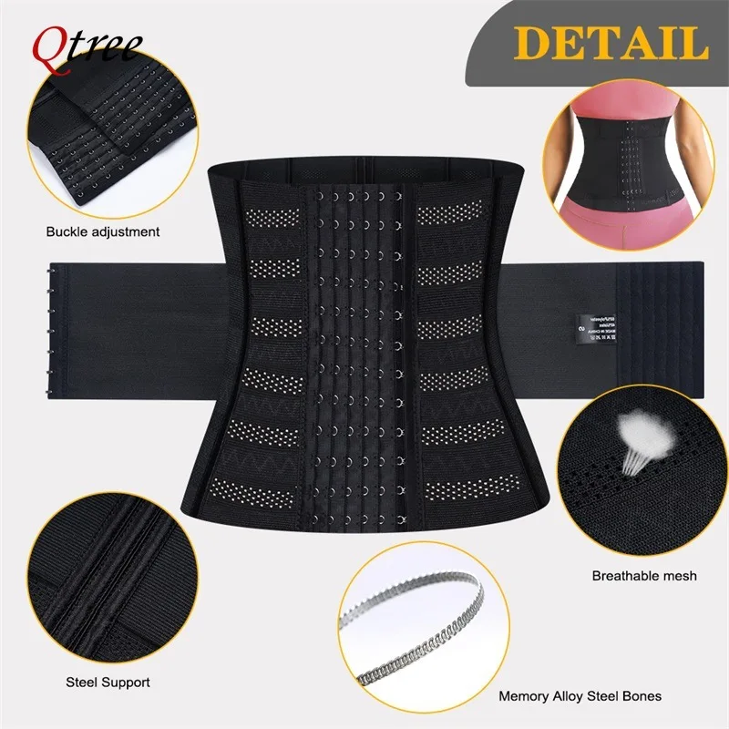 Qtree-Waist Trainer para mulheres, ampulheta underbust, modelador do corpo com 7 ossos de aço, espartilho gancho e olho, cinto emagrecedor para aparar a barriga