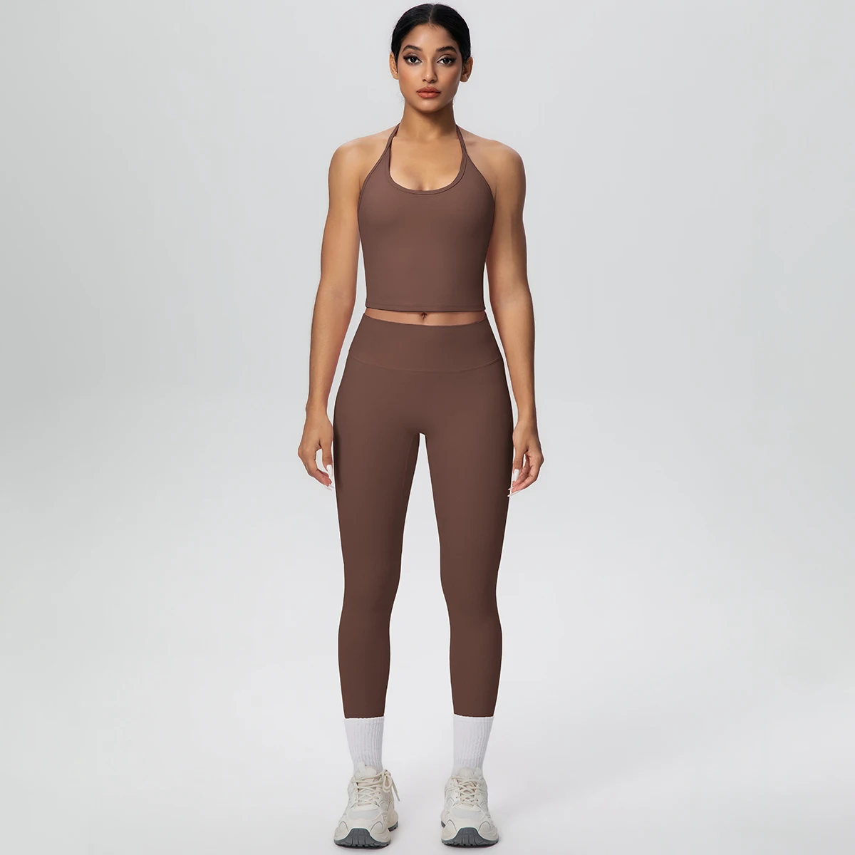 Woman's 2PCS Sports Gym Yoga Set Quick Drying Legging Yoga Pants Backless Sexy Hanging Neck Bra Vest Breathable Yoga Suit