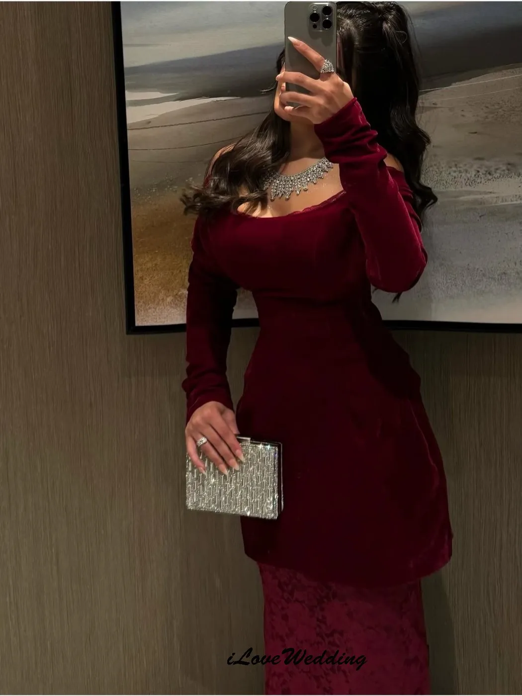 레드 오프숄더 프롬 드레스 2025 레이스 머메이드 이브닝 드레스 긴팔 웨딩 파티 드레스 여성용 갈라 맞춤 제작