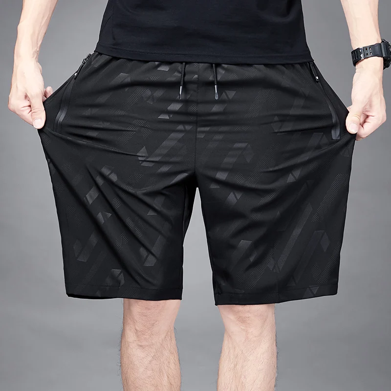 Pantalones cortos de cintura elástica para hombre, Shorts informales de seda de hielo, secado rápido, estampados, talla grande, Playa