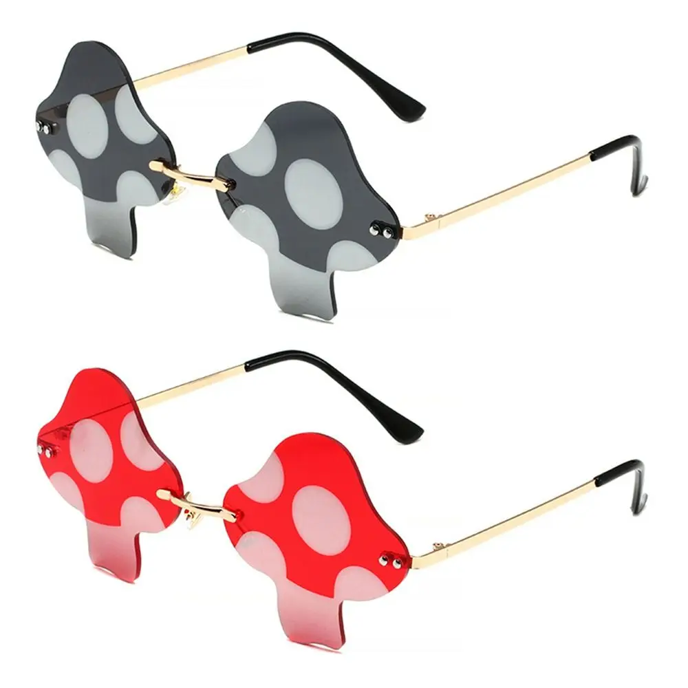 Fun Novel Rimless Halloween Decorations Party Favor Mushroom Shape Sunglasses for Women Eyewear Sun Glasses