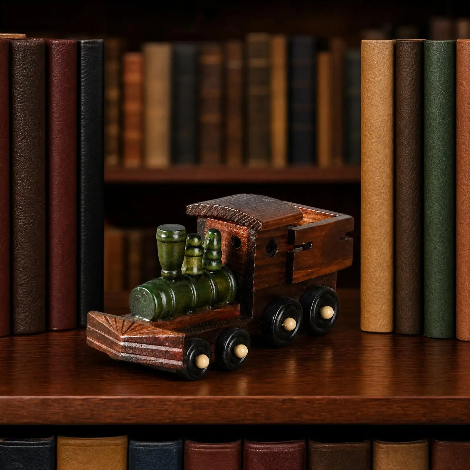 Vintage Train Decor Wooden Locomotive Retro Railcar Sculpture for Bookshelf Display Cabinet Rustic Handcrafted Model Christmas