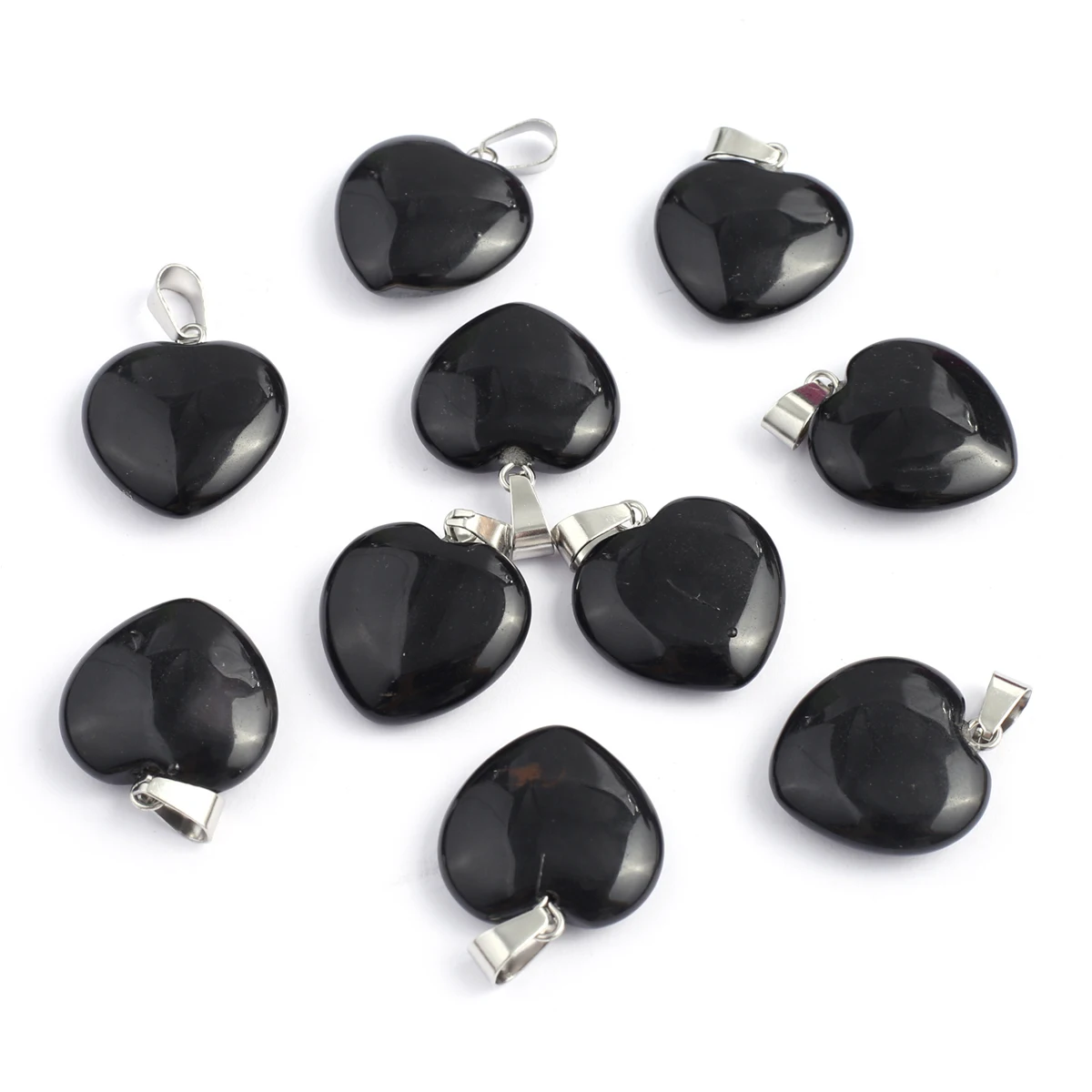 Natural Black Agates Pendant Charm Heart Shape Natural Stone Pendant for Making DIY Jewelry Necklace Earrings Accessory