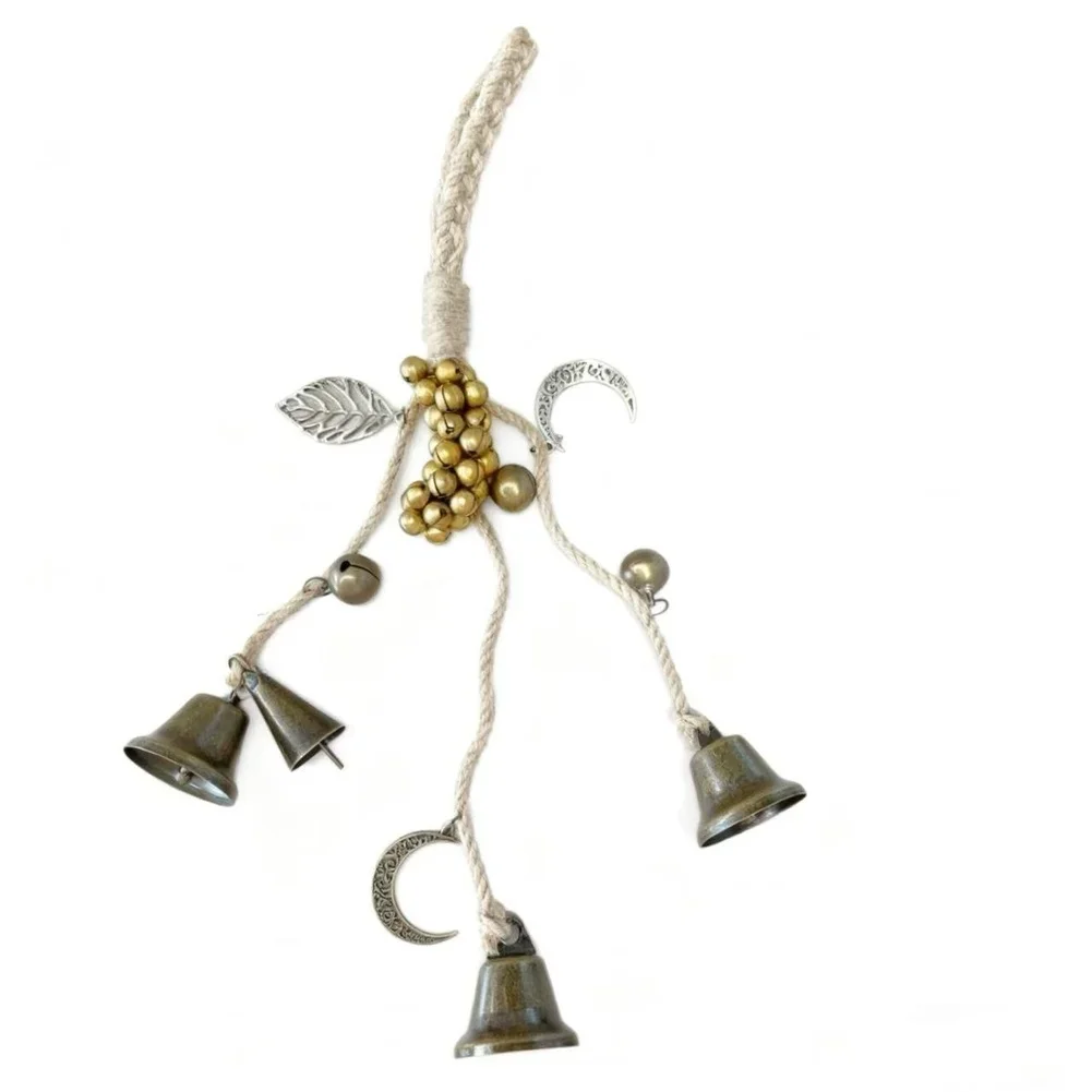 Bell Decor with Handmade Hemp Rope Weaving for Use in Garden For Porch or Window Areas Adding Rustic Visual Interest