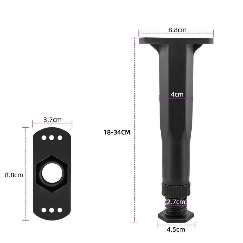 4pcs Heavy Duty Adjustable Bed Legs with Reinforced Center Bar & Adjustable Height Feet - Black Plastic Furniture Support