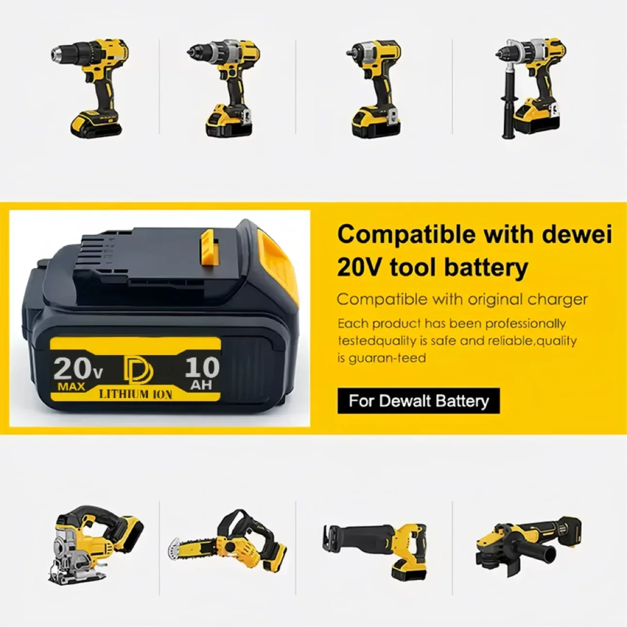 For DeWalt 20V 8.0/10.0Ah High-capacity cordless Tools Rechargeable Lithium Battery compatible CB205 DCB204 DCB200 Battery