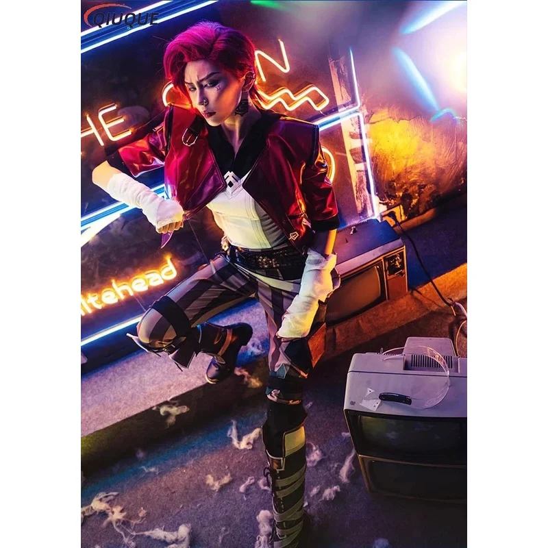 لعبة مايكرو أكرين التأثيرية lol Arcane VI شعر مستعار كوسبلاي أحذية بدلة الهالوين كرنفال