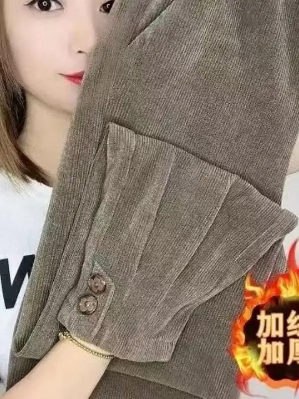 

Вельветовые широкие брюки больших размеров с эластичной резинкой на талии, осенне-зимние брюки на подкладке, подчеркивающие груши для женщин