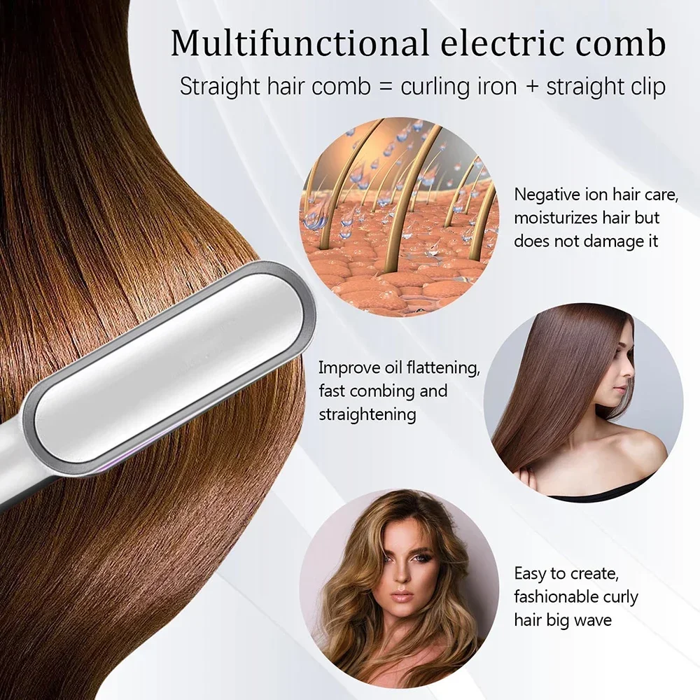 1PC Curly Hair Stick Straight Hair Comb Multifunctional 2 In 1 Comb Negative Ions Will Not Harm Hair Plywood White 1 Piece