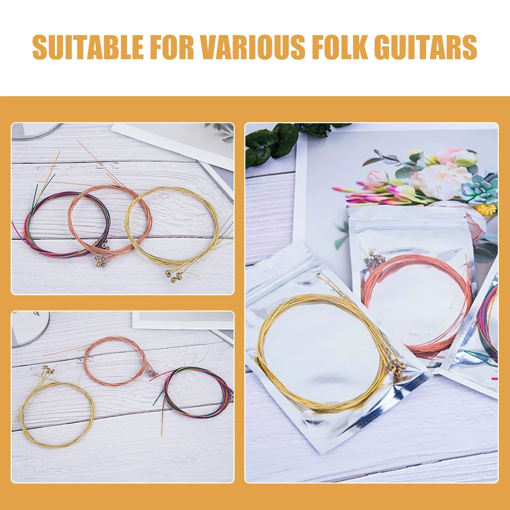 3 set Folk Guitar Strings Set Red Copper Brass Colored Steel For Acoustic Classical Guitar Durable Replacement Parts Music