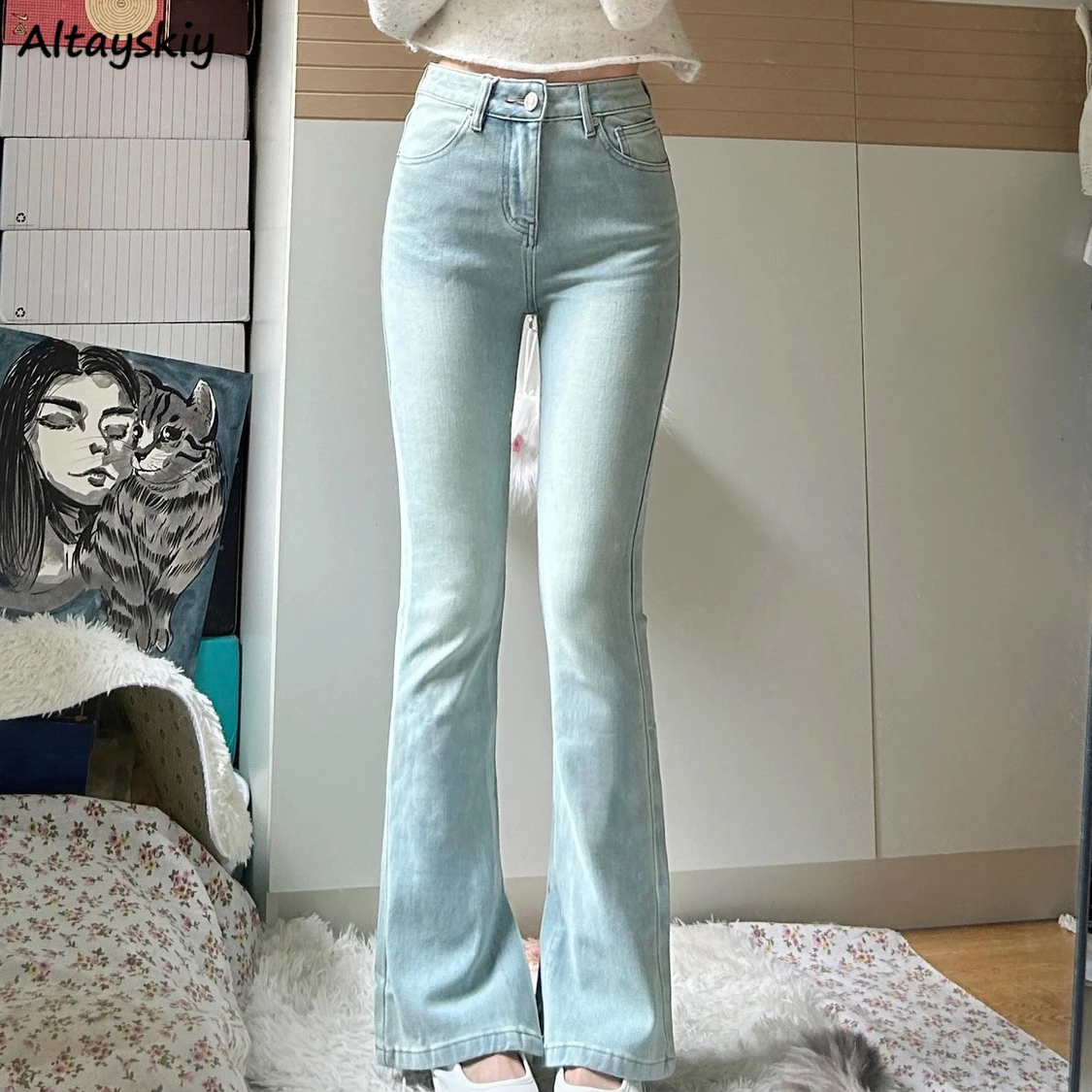 

Boyfriend Jeans Women Skinny Flare Retro Simple High Street All-match Trouser Sexy Korean Fashion Streetwear Chic Girl Daily