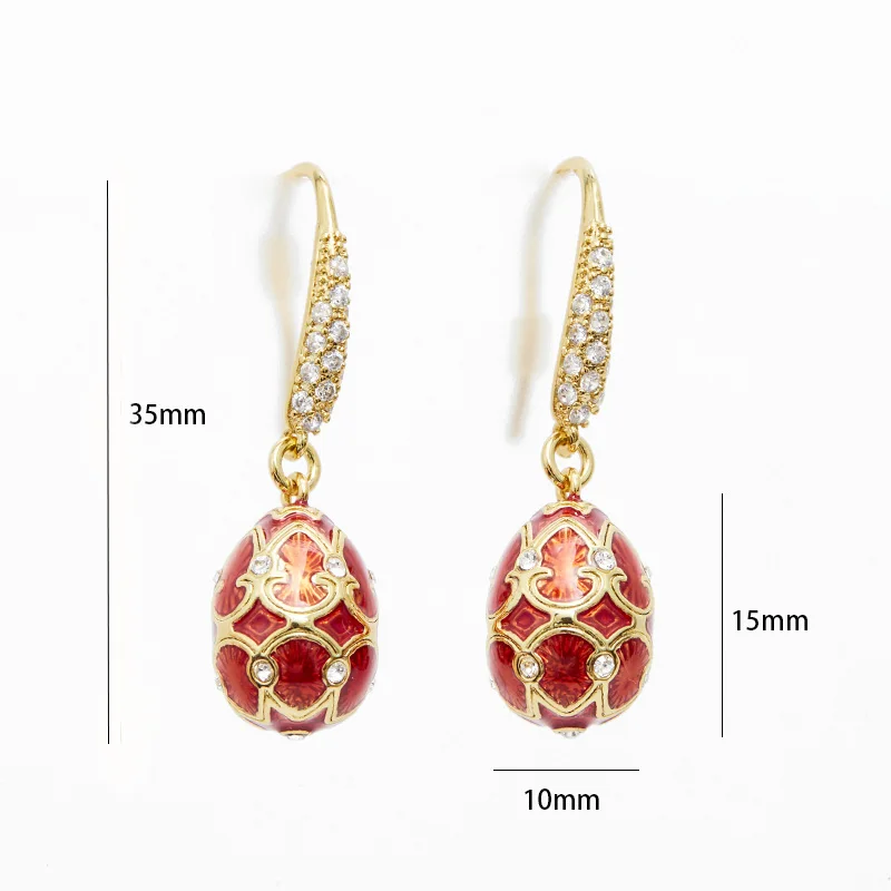 Enamel Handmade Faberge Easter Egg Eardrop Earrings High-class Jewelry Vintage Crystal Clover Gift To Women Girls