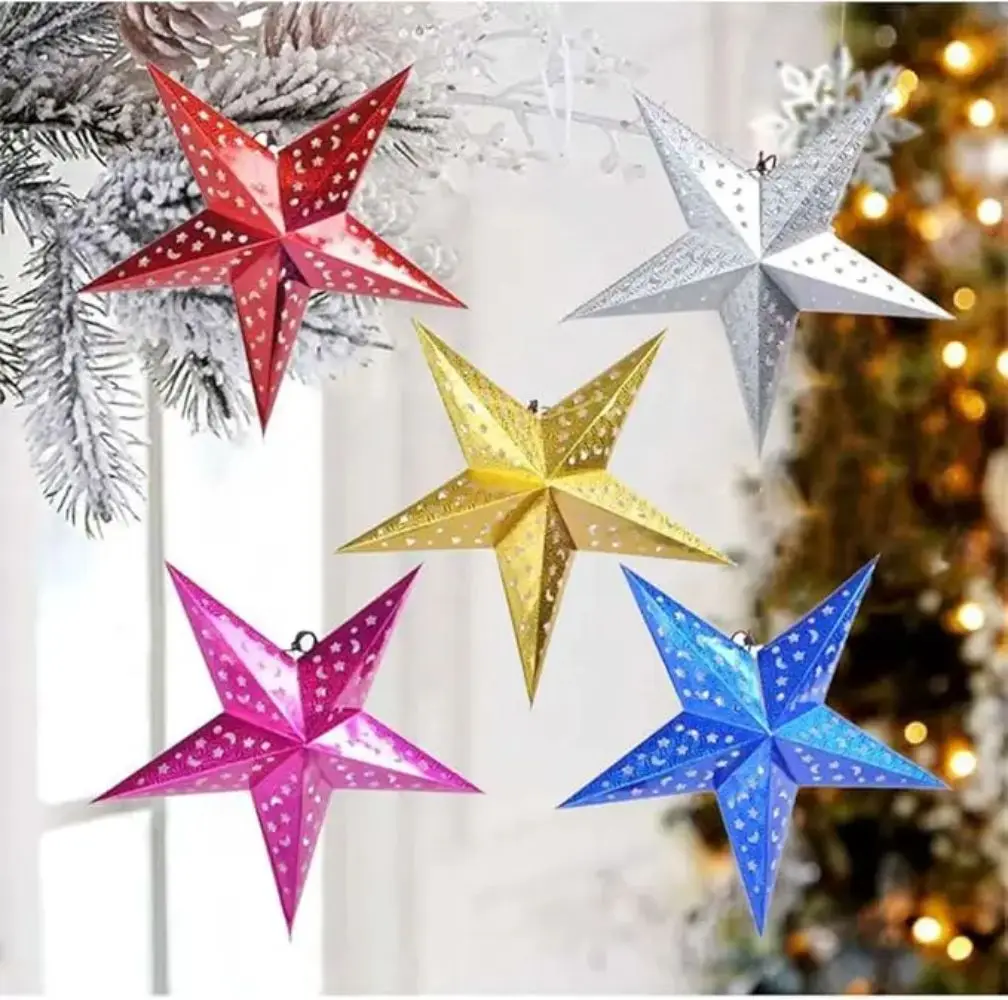 

1pc Paper Star Lantern Lampshade,3D PaperStar Pentagram Lampshade for Christmas Xmas Wedding Party Home Hanging Decorations