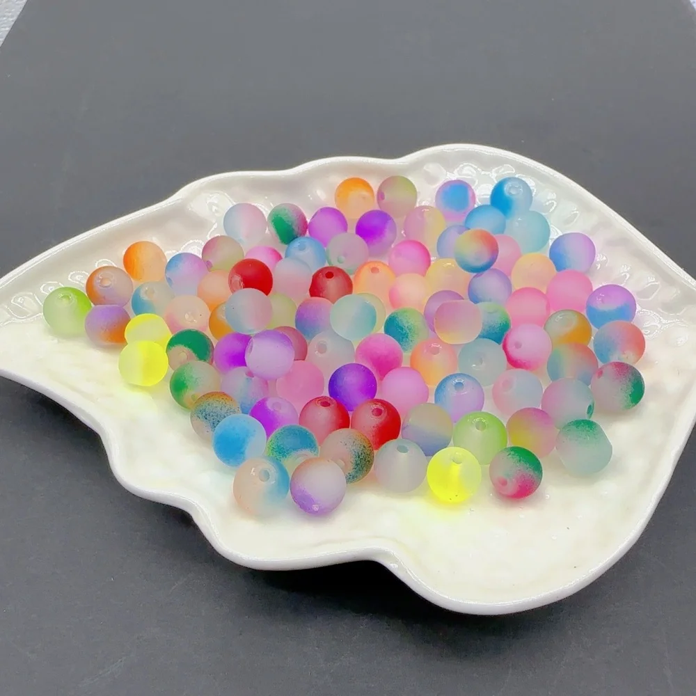 50Pcs/pack 8/10mm Glass Luminous Beads Colorful Frosted Round Beads DIY Handmade Accessoriesces, woven decorative jewelry, beads