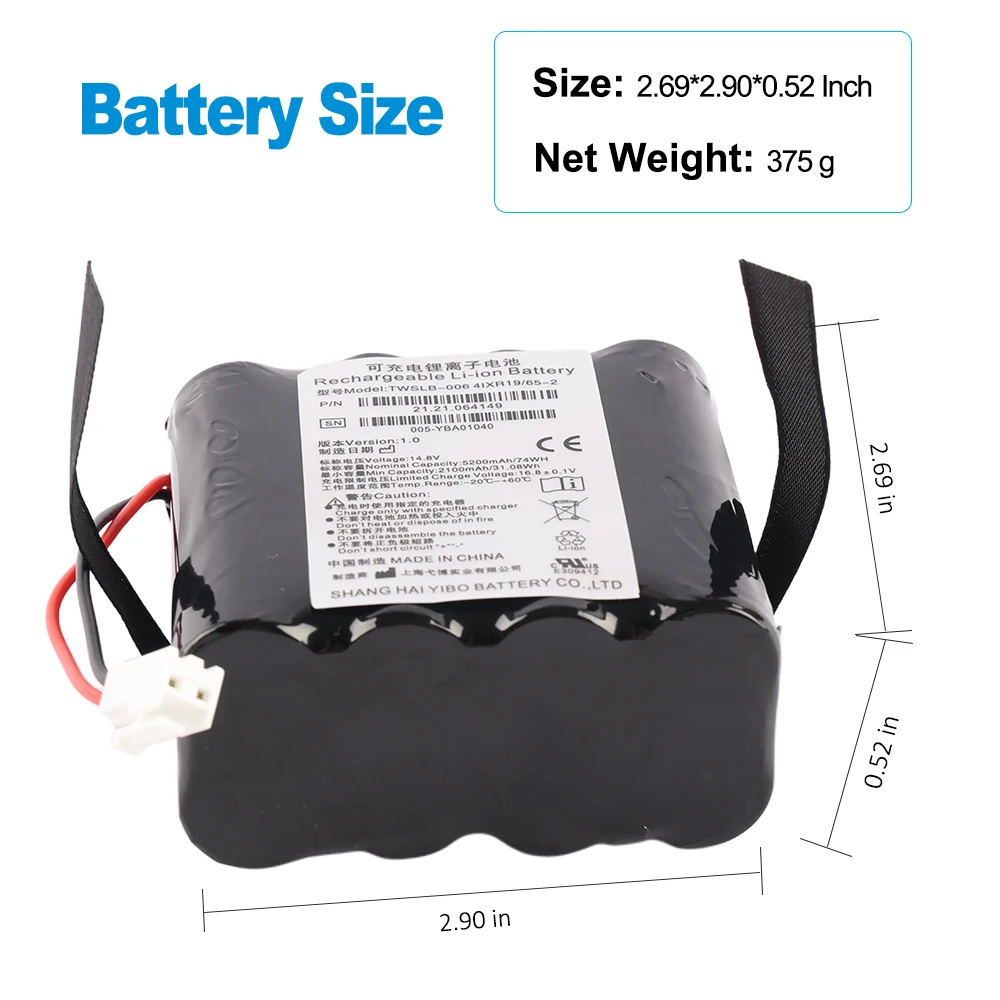 

TWSLB-006 4IXR19/65-2 Replacement Li-ion Battery For EDAN F6 F9 Monitor 14.8V 5200mAh/74Wh
