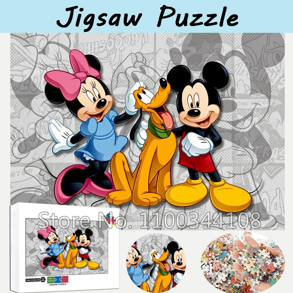 300/500/1000 Pieces Puzzles Mickey Minnie Mouse Jigsaw Puzzles Disney Toys for Adult Children's Family Casual Decompress Games