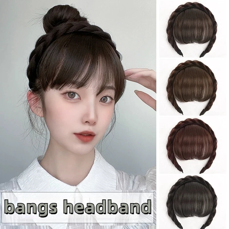 Wig Bangs Hairband Fake Hair Headband Fringe Hair Extension Braid Hair Hoop Women Girls Clips Hair Accessories Hairpiece Clips