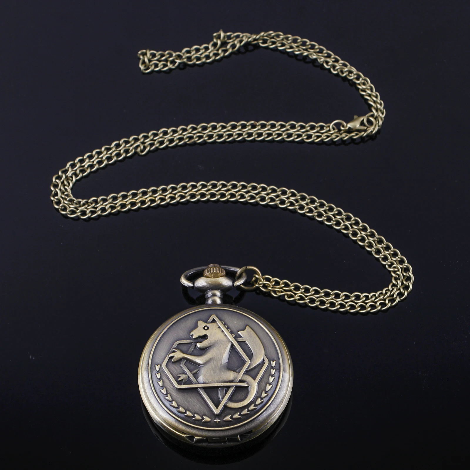 Orologio da tasca al quarzo serie Fullmetal Alchemist in bronzo vintage Orologio Steampunk Gioielli Collana con ciondolo Catena Regali per uomo Donna