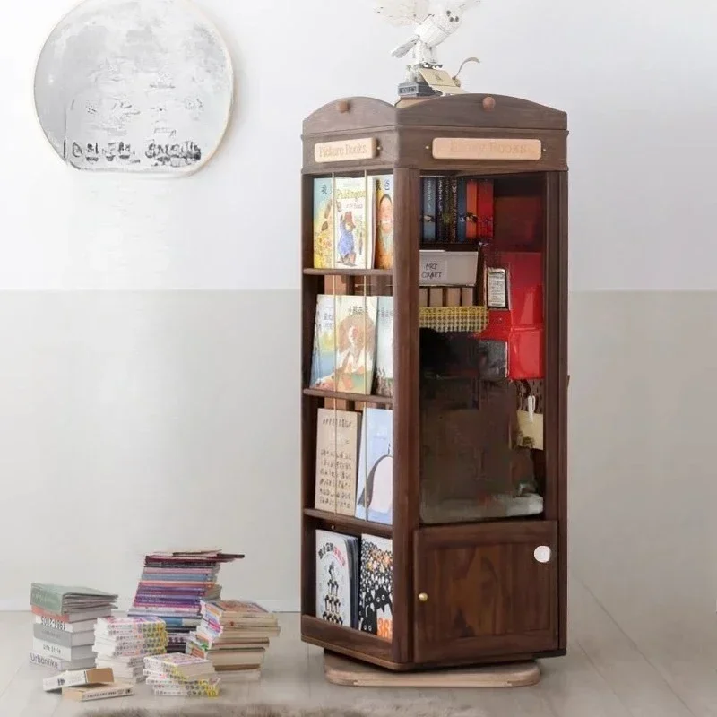 Bookshelf solid wood 360-degree rotatable bookcase
