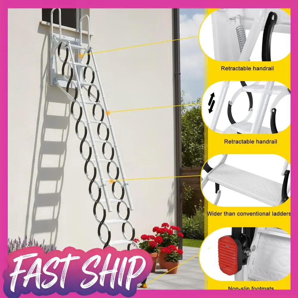 

Складная лестница-стремянка 9/11 ступеней, настенная, невидимая, выдвижная, с 2 поручнями, для склада, подвала