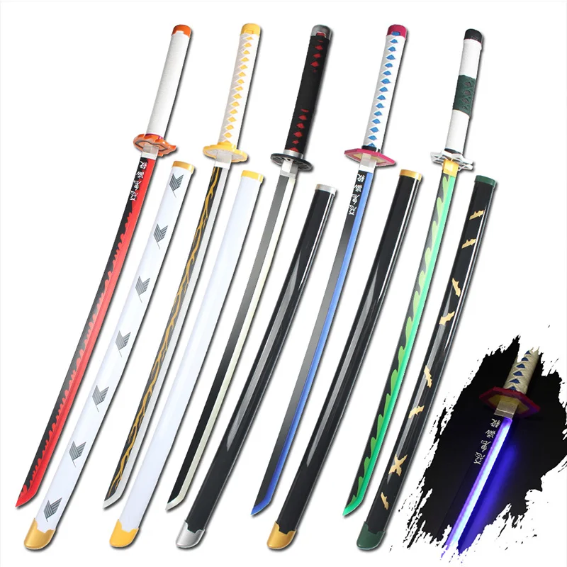 Demon Slayer Cosplay Espada, Anime Katana, Kyoujurou, Giyuu, Azul Vem com Cinto e Porta-Espada, Armas Luminosas