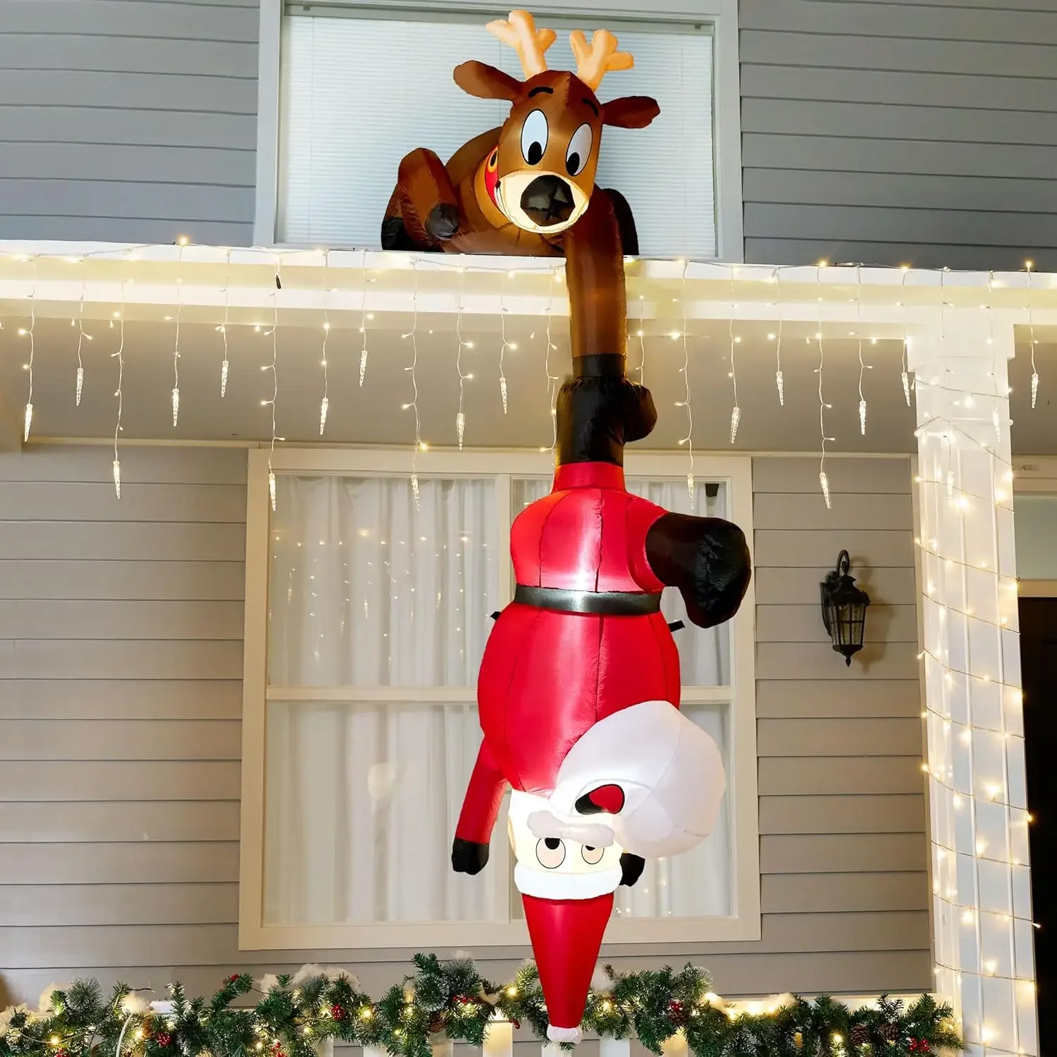 

8 FT Hanging Christmas Inflatables Decoration, Christmas Inflatable Reindeer and Climbing Santa, Blow Up Inflatable