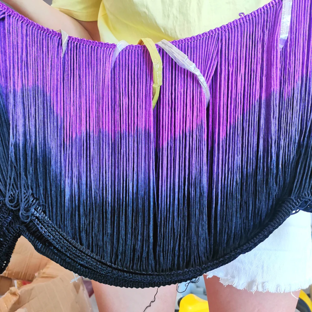 10 Yds Latin Fringe Tassel Dip Dye Ombre Soft Rayon Macrame Dance Dress Trimming Samba Skirt Tassel Purple black 25cm