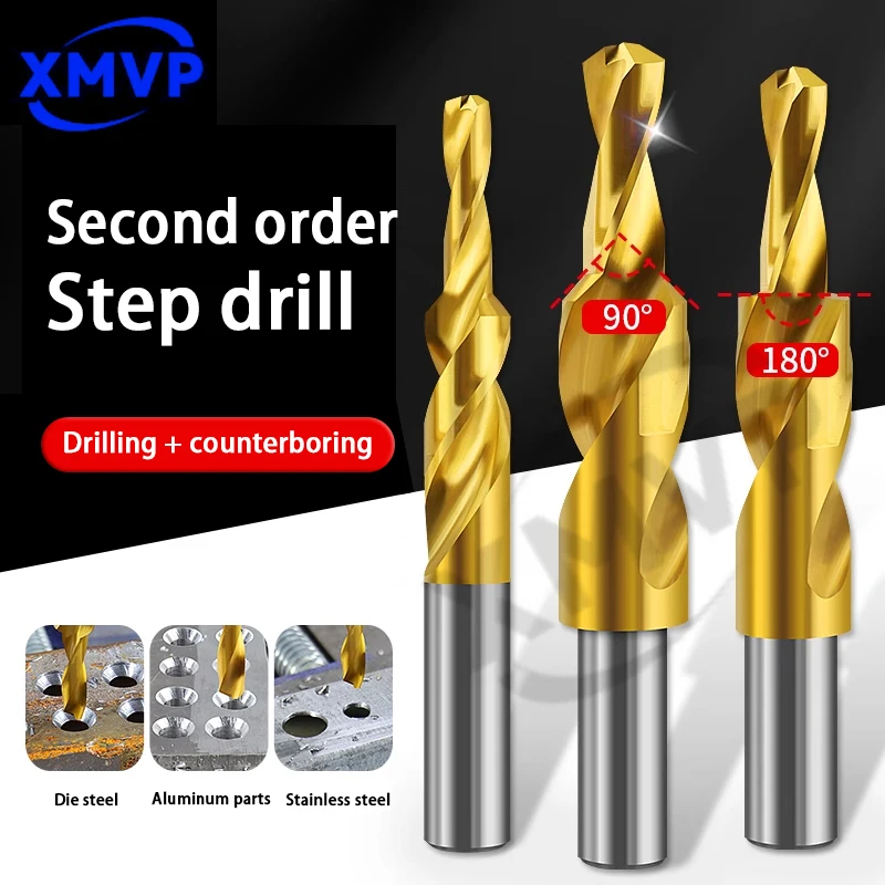 

Titanium-coated two-stage step drill bit,90-degree step drill,stainless steel variable diameter expansion hole mother countersun
