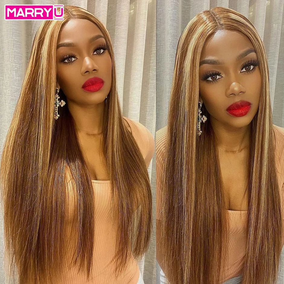 Highlight Straight Wig Honey Brown Ombre Lace Frontal Wig 4/27 Brazilian Straight Human Hair Wigs 13x4 HD Lace Front Wig