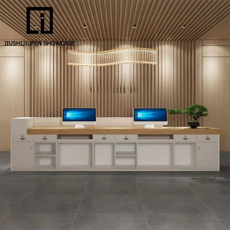 custom.Modern Simple Large Front Desk Reception Optical Textile New Company Wood Office Hotel Counter Office Building