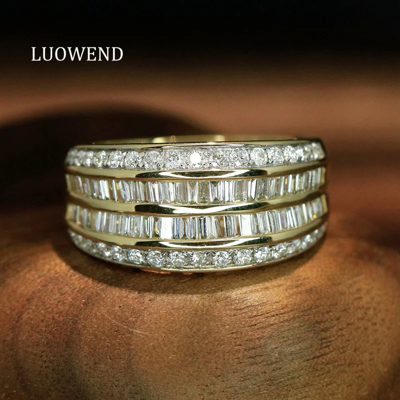 

LUOWEND 100% 18K White/Yellow Gold Rings Luxury Design 0.90carat Real Natural Diamond Engagement Ring for Women Fine Jewelry